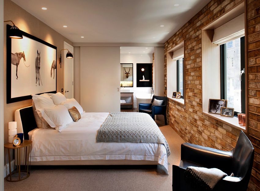 Camera da letto in stile loft: camera elegante, spaziosa e insolita