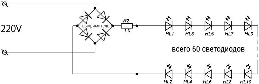 Schema di collegamento della striscia LED 220V alla rete: la corretta installazione della retroilluminazione